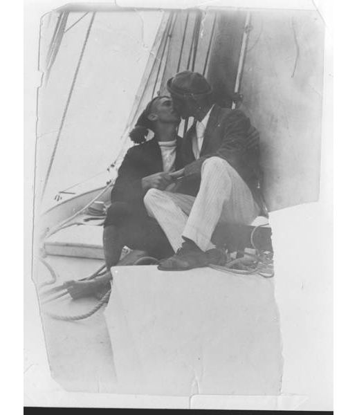The Kiss: Henry Winkelmann and Charley Horton in a “passionate, lingering kiss on the mouth” in a boat on the Waitemata, circa 1900. Auckland War Memorial Museum.